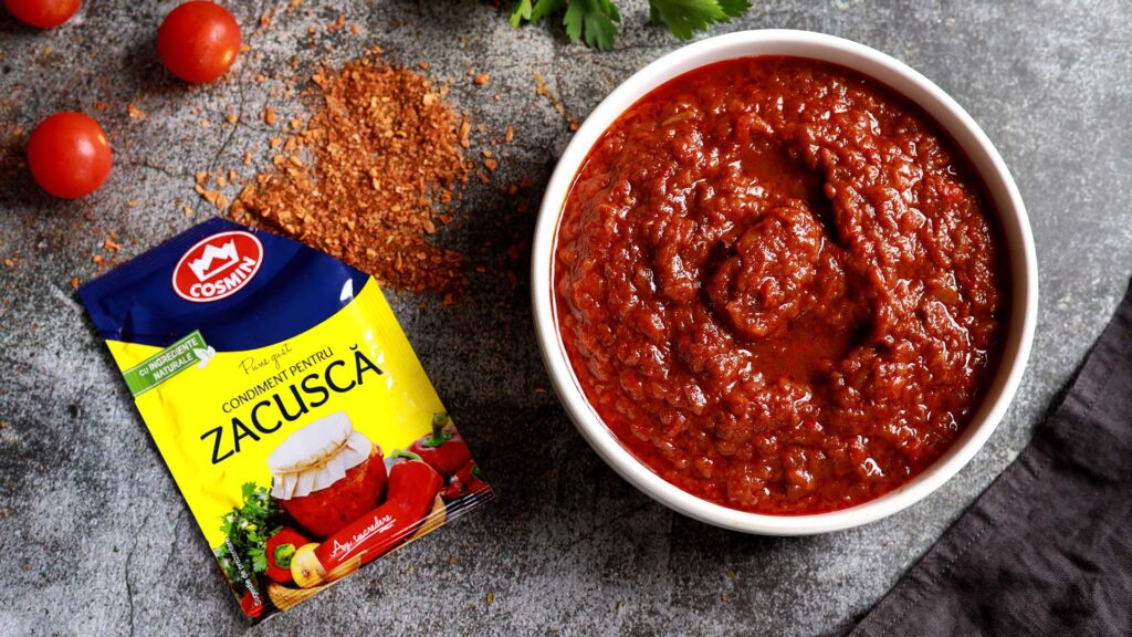 Zacuscă de vinete cu gogoșari – rețetă tradițională, aromată cu condimente naturale, perfectă pentru iarnă.