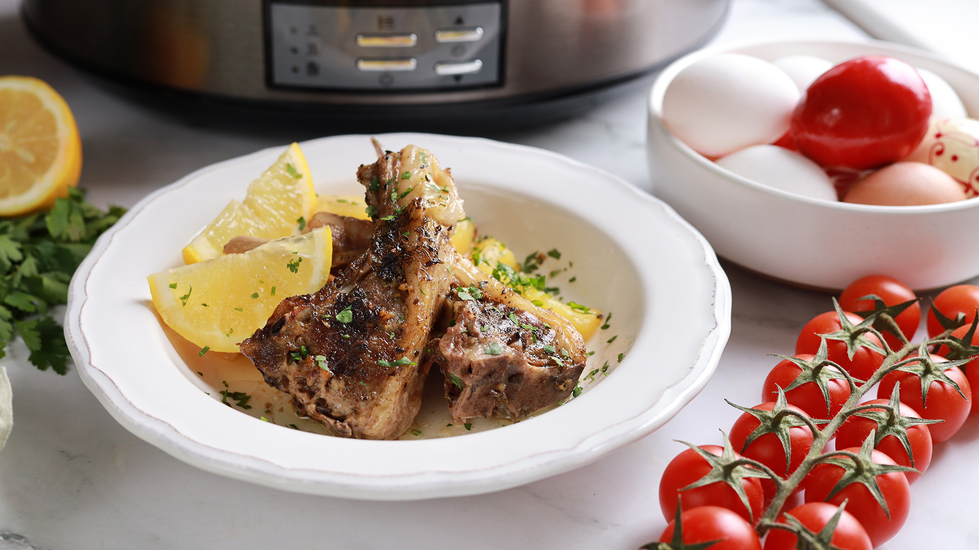 Miel lemonato cu cartofi in stil grecesc