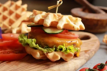 waffle burger cu vita si cheddar