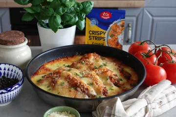 pui parmigiana cu crusta crocanta sos de rosii si mozzarella